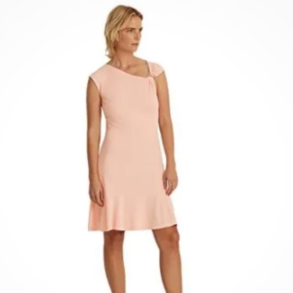 Ralph Lauren Dresses & Skirts - Ralph Lauren Black Label  Pink Dress with Gold Shoulder Accent Ruffled size 10